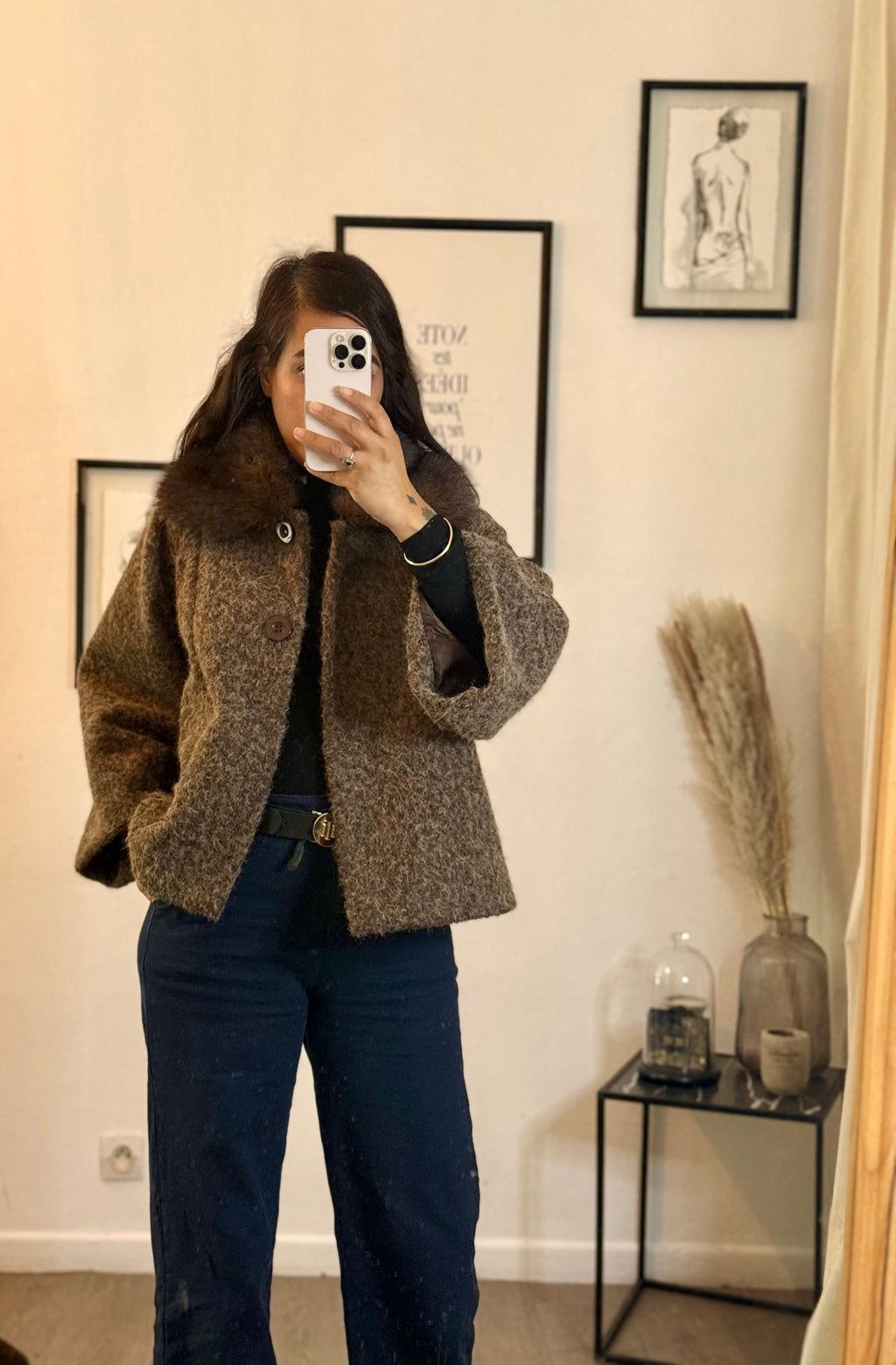 Veste courte col effet fourrure