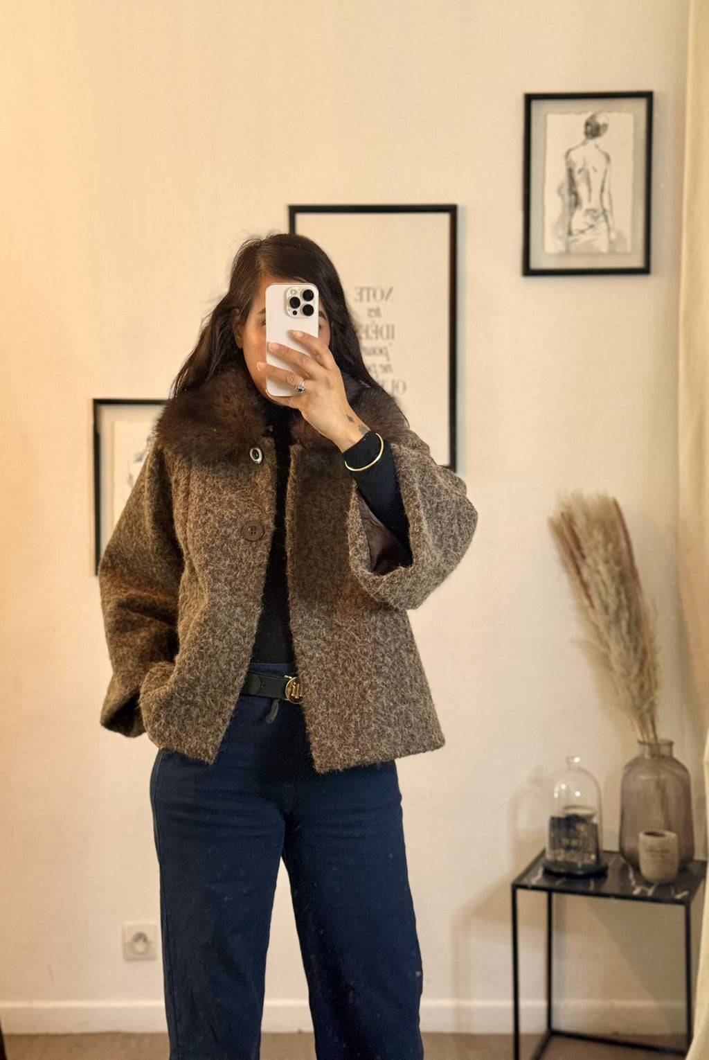 Veste courte col effet fourrure