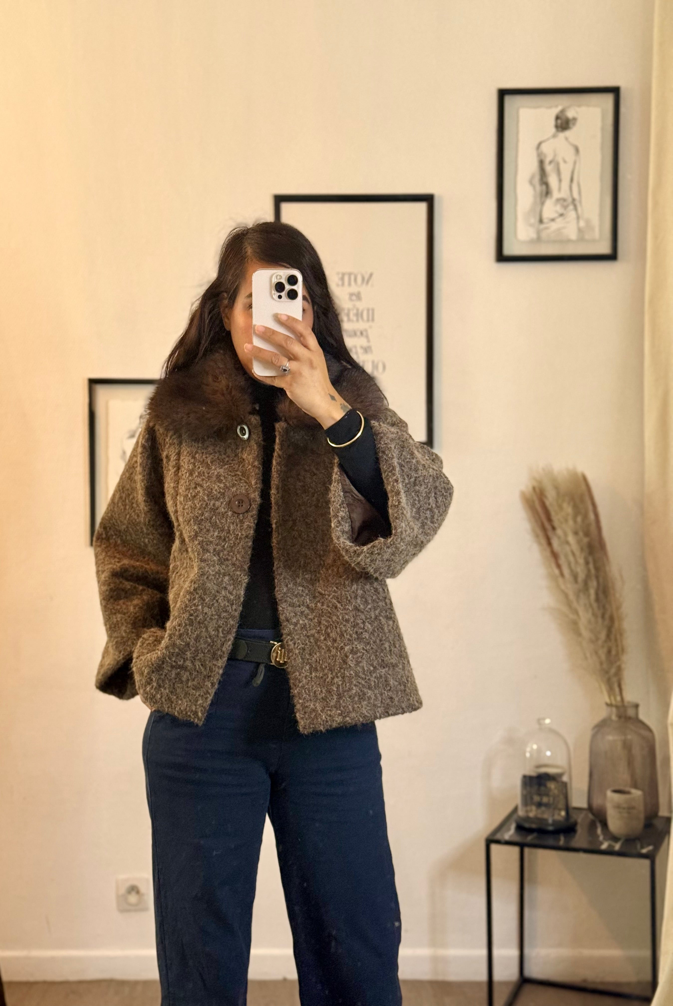 Veste courte col effet fourrure